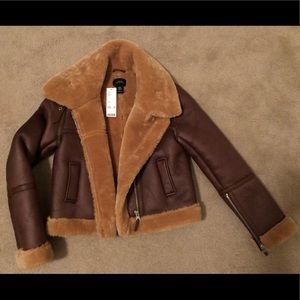 Urban outfitters faux leather fur cropped aviator jacket
